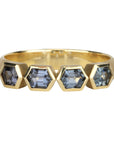 18K Gold Four Pentagonal Bezel - Set Blue Spinel Ring on a Knife Edge Band - Peridot Fine Jewelry - Ali Dumont