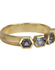 18K Gold Four Pentagonal Bezel - Set Blue Spinel Ring on a Knife Edge Band - Peridot Fine Jewelry - Ali Dumont