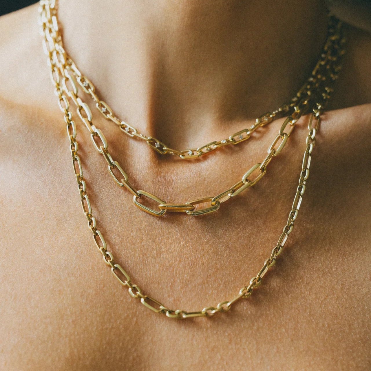 18K Gold Knife Edge Figaro Chain Necklace - Peridot Fine Jewelry - Lizzie Mandler