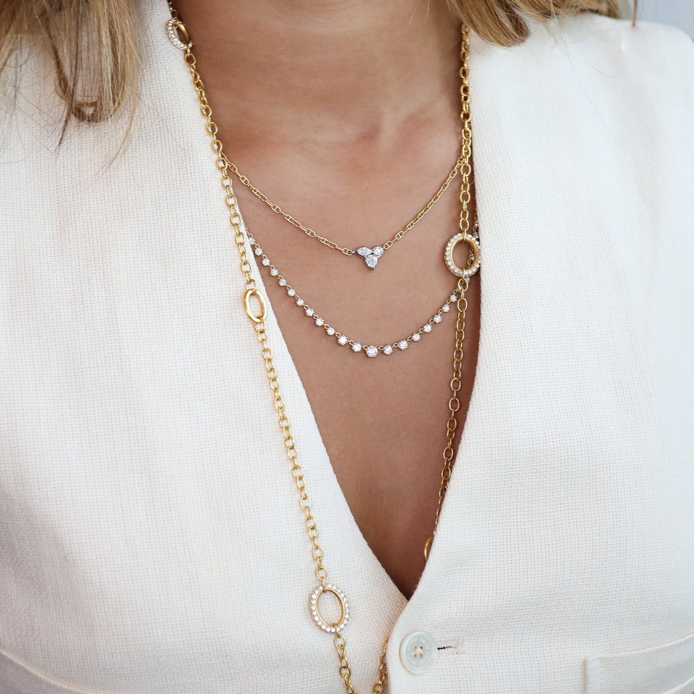 Caroline Ellen 20K Gold Handmade Chain Station Necklace with 8