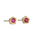 18K Gold Pentagon Ruby Stud Earrings - Peridot Fine Jewelry - Annie Fensterstock