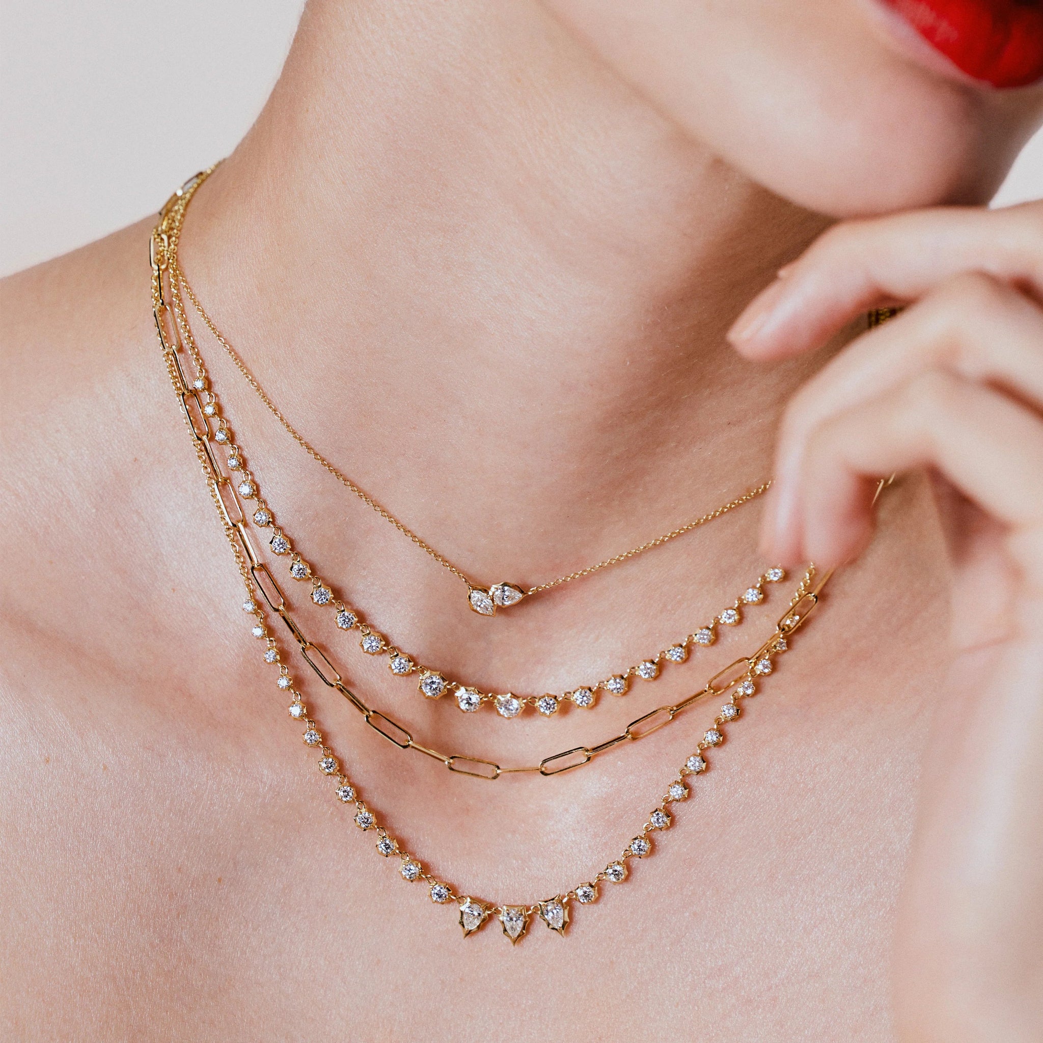[韓国人気ジュエリー] nff two line gemstone pearl necklace 엔프프 two line gemstone pearl necklace - 위시버킷