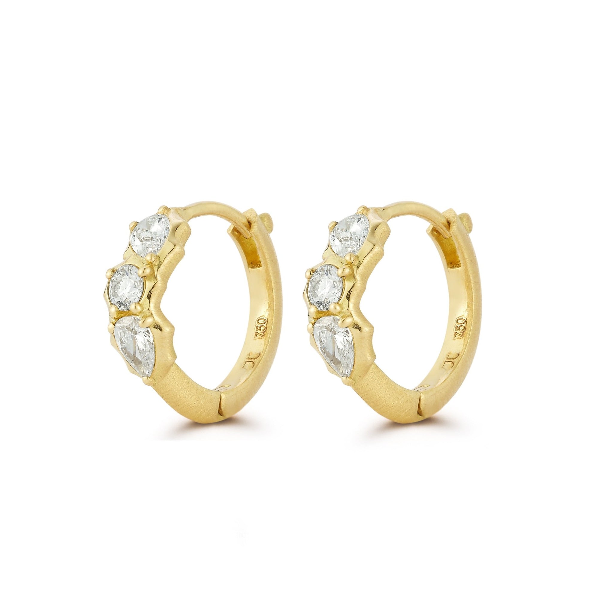 18k Gold "Posey" Diamond Huggie Hoop Earrings - Peridot Fine Jewelry - Jade Trau