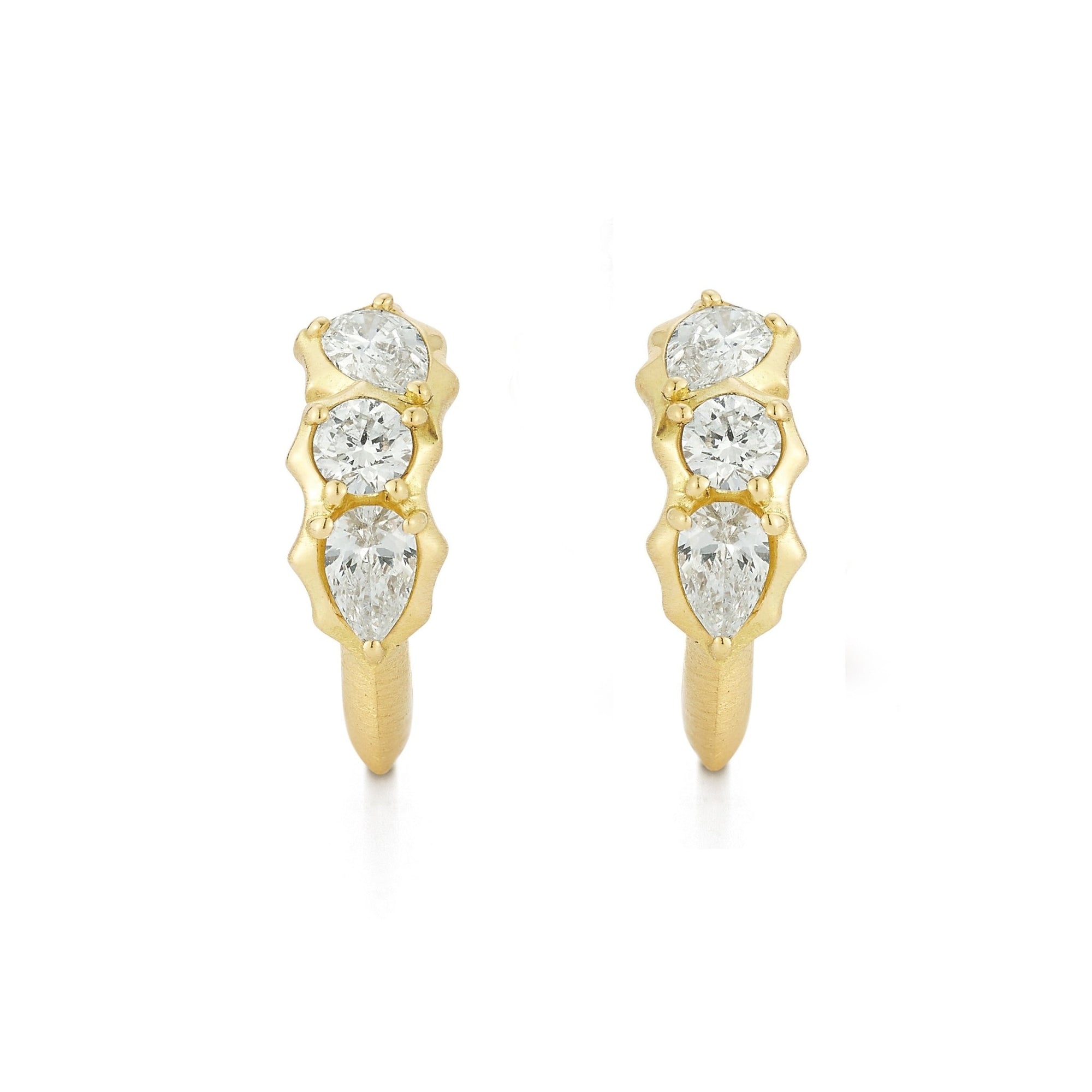 18k Gold "Posey" Diamond Huggie Hoop Earrings - Peridot Fine Jewelry - Jade Trau