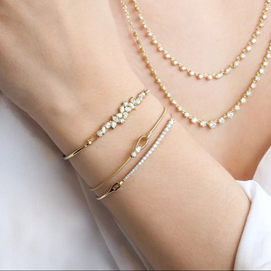 18K Gold "Posey" Two Stone Hook Bangle - Peridot Fine Jewelry - Jade Trau