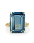 18K Gold Prong - Set Emerald - Cut London Blue Topaz Ring - Peridot Fine Jewelry - Rosanne Pugliese