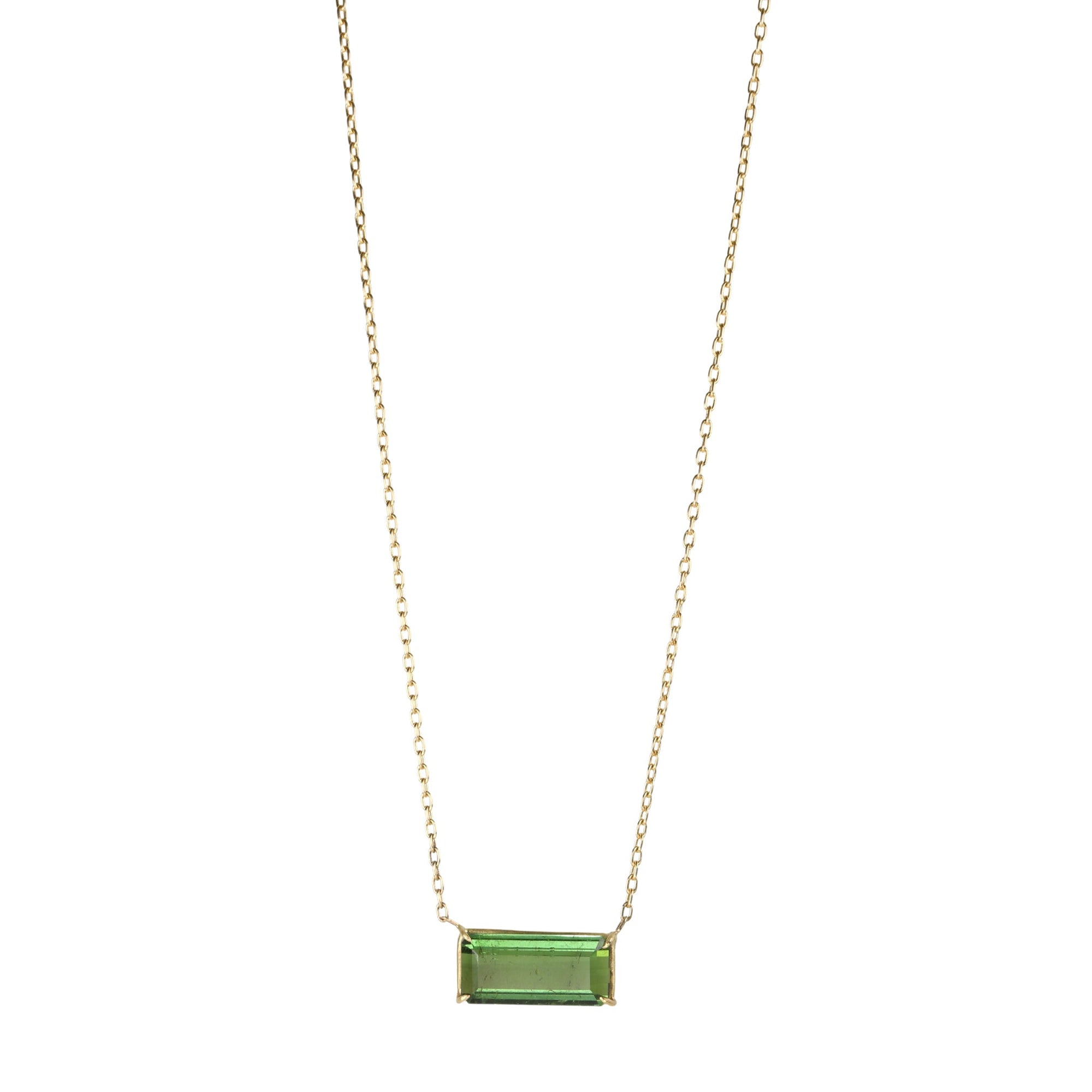 18K Gold Prong-Set Green Tourmaline Bar Necklace - Peridot Fine Jewelry - Rosanne Pugliese