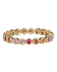 18K Gold "Raindrop" Eternity Band with Bezel - Set Multicolor Sapphires - Peridot Fine Jewelry - Annie Fensterstock