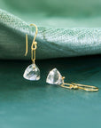 18K Gold Rock Crystal Quartz Paperclip Drop Earrings - Peridot Fine Jewelry - Anne Sportun