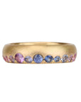 18K Gold Rounded Band with a Row of Varying - Sized Ombre Pink, Purple & Blue Sapphires - Peridot Fine Jewelry - Annie Fensterstock
