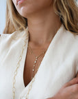 18K Gold "Tess" Diamond and White Sapphire Lariat - Peridot Fine Jewelry - Annie Fensterstock