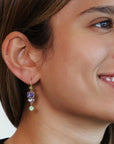 18K Gold Triple Drop Earrings with Tanzanites, Blue Sapphires, and Emeralds - Peridot Fine Jewelry - Annie Fensterstock