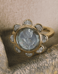 18K & Grey Mother of Pearl "Rosebud Caspian" Ring with Half-Moon Diamond Halo - Peridot Fine Jewelry - Renna