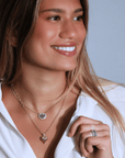 18K & Grey Mother of Pearl "Star Caspian" Pendant Necklace with Pave Diamond Halo - Peridot Fine Jewelry - Renna