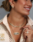 18K "Horizon" Necklace with Horizontal Elongated Oval Mint Green Beryl & Pave Diamond Halo - Peridot Fine Jewelry - Renna