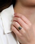 18K & North - South Pear - Shaped Dark Grey Diamond Ring with Shoulder Diamond Details - Peridot Fine Jewelry - Yasuko Azuma