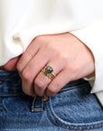 18K & North - South Pear - Shaped Dark Grey Diamond Ring with Shoulder Diamond Details - Peridot Fine Jewelry - Yasuko Azuma