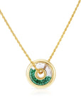 18K "Roda 15" Necklace with Circular "Shake" Pendant with Loose Baguette Emeralds - Peridot Fine Jewelry - Moritz Glik