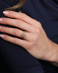 18K & Sideways Oval Rosecut Icy Grey Diamond Ring with Diamond Shoulder Details - Peridot Fine Jewelry - Yasuko Azuma