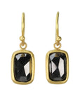 20 & 22K Gold Bezel - Set Rosecut Cushion Black Diamond Earrings - Peridot Fine Jewelry - Caroline Ellen