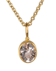 20K Bezel - Set Oval Light Pink Morganite Pendant on Stationary Bale - Peridot Fine Jewelry - Caroline Ellen