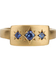 20K Chunky Curved Signet Ring with Three Star - Set Blue Sapphires - Peridot Fine Jewelry - Caroline Ellen