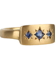 20K Chunky Curved Signet Ring with Three Star - Set Blue Sapphires - Peridot Fine Jewelry - Caroline Ellen