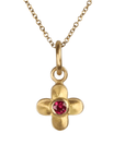 20K Four Petal Flower Pendant with Burmese Ruby - Peridot Fine Jewelry - Caroline Ellen