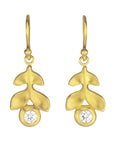 20K Gold and Diamond Double Laurel Hanging Earrings - Peridot Fine Jewelry - Caroline Ellen