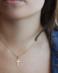 20K Gold Delicate Cross Pendant - Peridot Fine Jewelry - Caroline Ellen