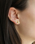 20K Gold Extra Extra Small Four Petal Flower Stud with Diamonds - Peridot Fine Jewelry - Caroline Ellen