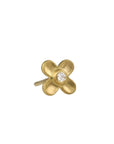 20K Gold Extra Extra Small Four Petal Flower Stud with Diamonds - Peridot Fine Jewelry - Caroline Ellen
