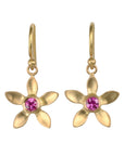 20K Gold Flower Earrings with Vietnamese Pink Sapphires - Peridot Fine Jewelry - Caroline Ellen