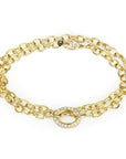 20K Gold Handmade Double Wrap Bracelet with One Pave Diamond Centerpiece - Peridot Fine Jewelry - Caroline Ellen
