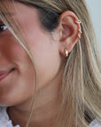 20K Gold Hollowed Semi - Rounded Hoops with Four Star Set Diamonds - Peridot Fine Jewelry - Caroline Ellen