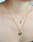 20K Gold "Large Lentil" Reversible Pendant with "Spes/Opes" Engraving and Diamond Center - Peridot Fine Jewelry - Caroline Ellen