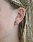 20K Gold Pave Blue Sapphire Disc Studs - Peridot Fine Jewelry - Caroline Ellen
