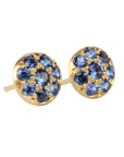 20K Gold Pave Blue Sapphire Disc Studs - Peridot Fine Jewelry - Caroline Ellen