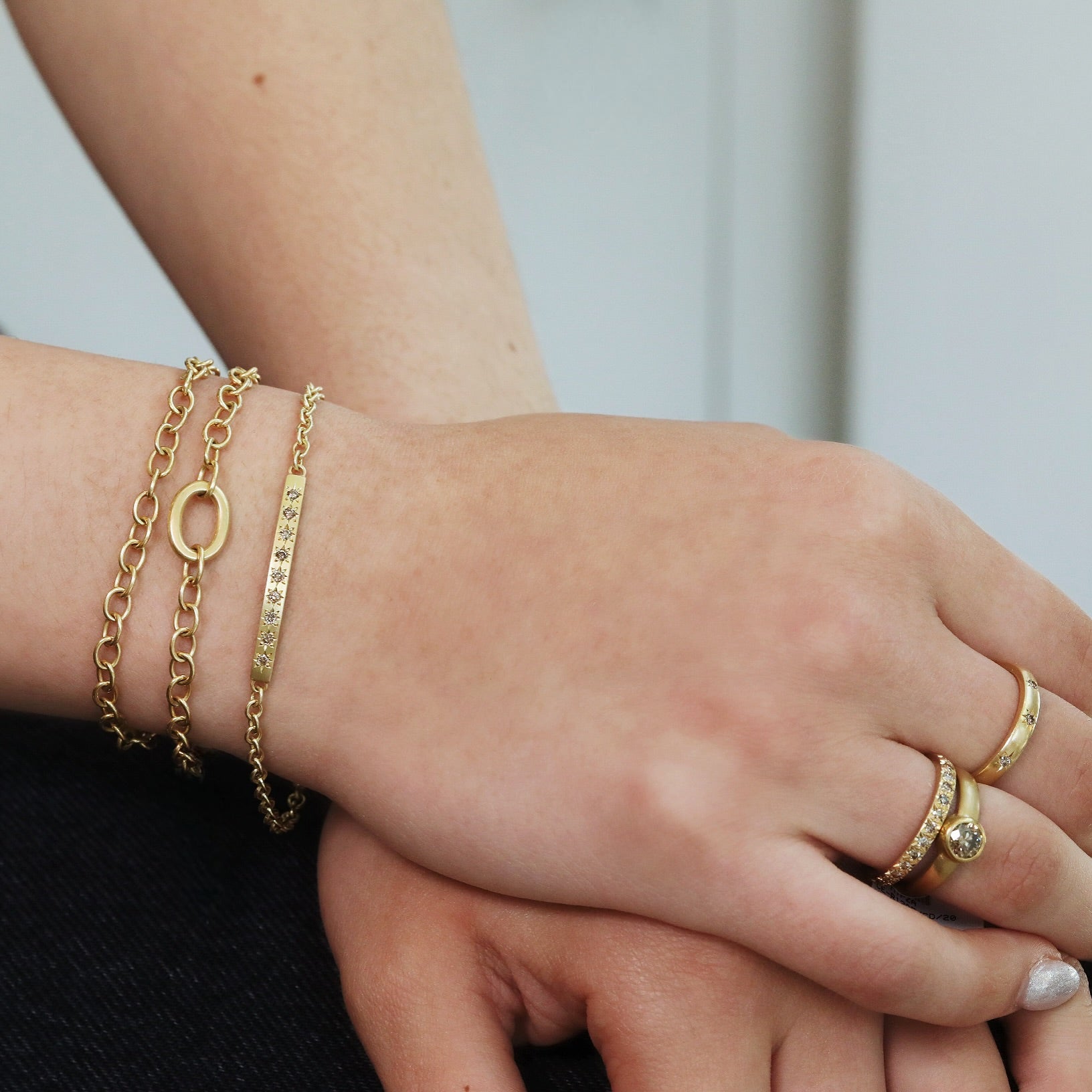 Caroline Ellen 20K Gold Narrow Band Ring with Star-Set