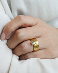 20K Gold Wide Ring With Nine Star-Set Diamonds