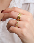 20K Gold Wide Ring With Nine Star - Set Diamonds - Peridot Fine Jewelry - Caroline Ellen