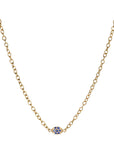20K Handmade Chain Necklace with Double - Sided Blue Sapphire "Nugget" Centerpiece - Peridot Fine Jewelry - Caroline Ellen