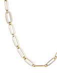 20K Handmade Long Thin "Flattened Paperclip Link" Necklace with One Off - Set Pave Diamond Link - Peridot Fine Jewelry - Caroline Ellen