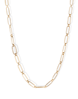 20K Handmade Long Thin "Flattened Paperclip Link" Necklace with One Off - Set Pave Diamond Link - Peridot Fine Jewelry - Caroline Ellen