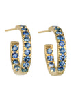 20K & Pave Blue Sapphire Medium Hoop Earrings - Peridot Fine Jewelry - Caroline Ellen