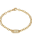 20K & Pave Diamond "Chunky Tag" Bracelet with Handmade Chain - Peridot Fine Jewelry - Caroline Ellen