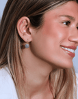 20K Round Medium "Lentil" Earrings with Pave Blue Sapphires - Peridot Fine Jewelry - Caroline Ellen