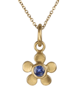 20K Rounded Five - Petal Flower Pendant with Blue Sapphire Center - Peridot Fine Jewelry - Caroline Ellen