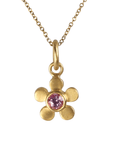 20K Rounded Five - Petal Flower Pendant with Pink Sapphire - Peridot Fine Jewelry - Caroline Ellen