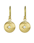 20K Yellow Gold Mini Lentil Disc Earrings with Diamonds - Peridot Fine Jewelry - Caroline Ellen